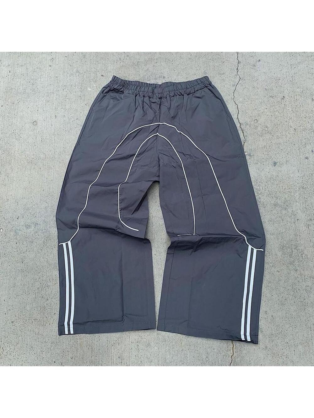 Streetwear super Baggy Y2K vintage style grey track pants with white stripes - Picture 5 of 8